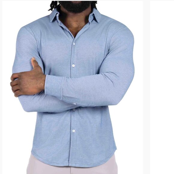 State & Liberty THE DYLAN SKY BLUE PIQUE BUTTON DOWN SHIRT Long Sleeve Dress Men - Picture 2 of 14